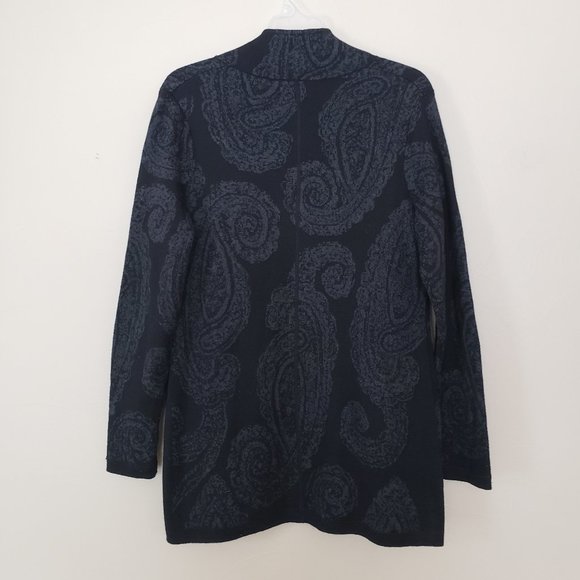 Cynthia Rowley Zip Front Gray Paisley Mock Neck Sweater Cardigan - Medium - Picture 10 of 11